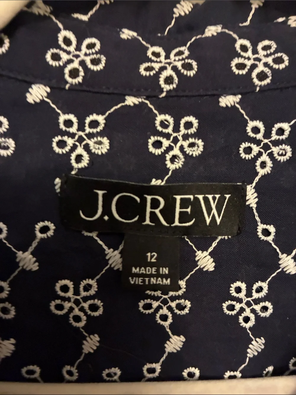 J. Crew Navy and White Sleeveless Floral-Chain Shirt Dress